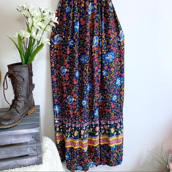 Navy Boho Floral Maxi Dress | Boutique - Picture 7 of 8